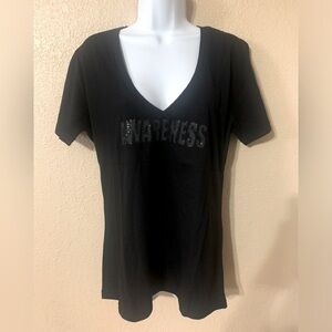 SIR ALISTAIR RAI “AWARENESS” Black V-Neck T-Shirt Sz Medium Sequined NWT